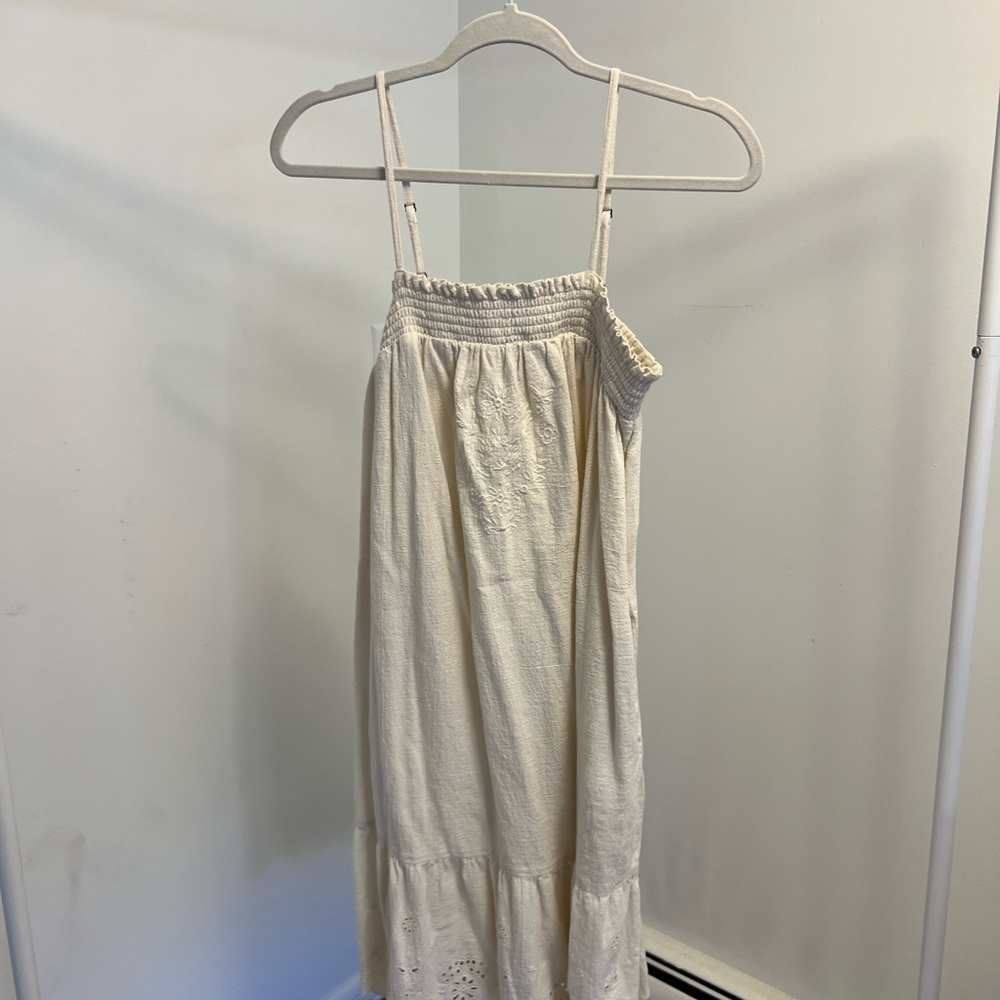 a.n.a Cream Sundress with Ruched Tie Front and Spaghetti Straps